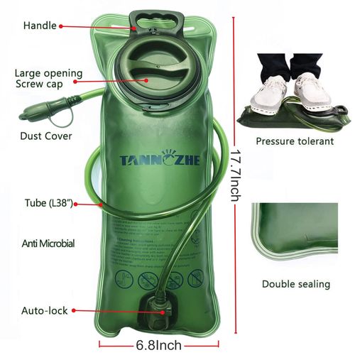 TANNOZHE Hydration Bladder 3 Litre Leak Proof Water Bladder,BPA Free Hydration Pack Replacement,Sports Travel Reservoir Hydration Bag Pack Hiking Outdoor-Green