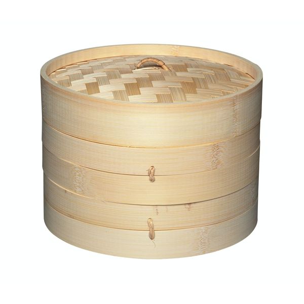 KitchenCraft World of Flavours 20cm Bamboo Steamer Basket, 2 Tier, Ideal for Best for Dim Sum, Vegetables, Bao Buns, Meat and Fish, Beige