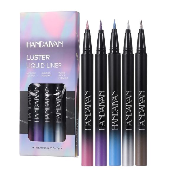 5pcs Glitter Eyeliner,Liquid Eyeliner Wasserfest Langanhaltend, FlüSsiger Eyeliner,Metallic Eyeliner,Hohe Farbwiedergabe Und Einfache Anwendung Neon Schminke Eyeliner Bunt Make Up Set (#A)