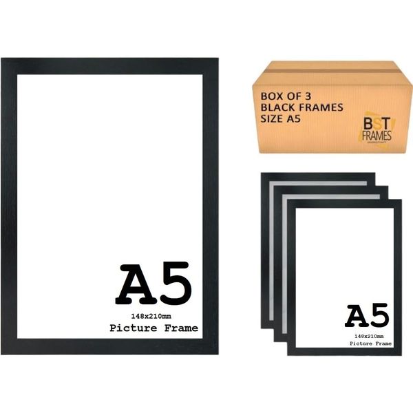 A5 picture frames pack of 3 frames black (Black, A5-210 x 148mm)
