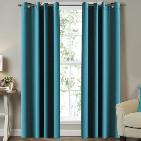 Turquoize Teal Blackout Curtains Themal Insulated Grommet/Eyelet Top Blackout Curtain Drapes for Bedroom Window Treatment Panels Nursery & Infant Care Panels Drapes,2 Panel, Teal, 52" W x 96" L