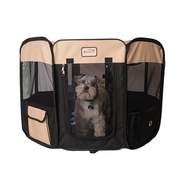 Armarkat PP003BGE-M Portable Pet Playpen In Bk and Bge Combo