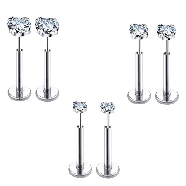 COTATI 20G Flat Back Earrings Stud Threadless Tragus Cartilage Lip Medusa Piercing Jewelry Hypoallergenic (Silver,20G 2/3/4mm CZ)