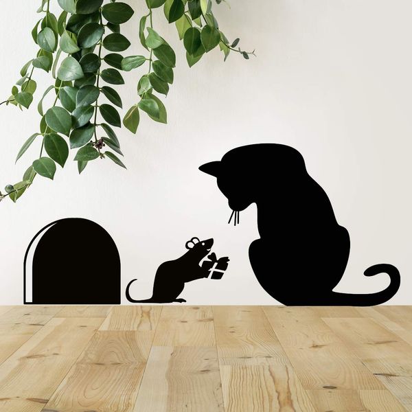 Cat Mouse Gift Wall Decal Sticker Vinyl Decals Light Switch Decor Art Kitchen Decorations Bathroom Silhouette Home Cats Cute Office Room Door Decoration Kitty car Hole Walls Stickers Bedroom Black