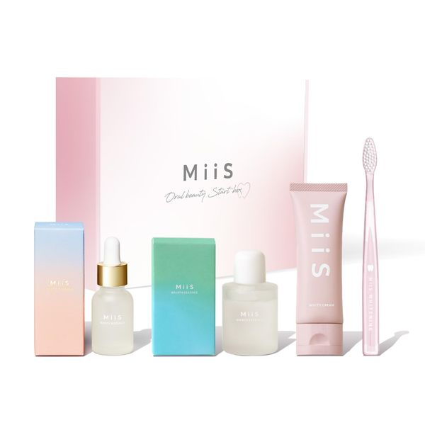 MiiS Whitening Start Box, Set of 4, Whitening, Toothpaste, Mouthwash, Gift, Home Whitening, Non-Abrasive