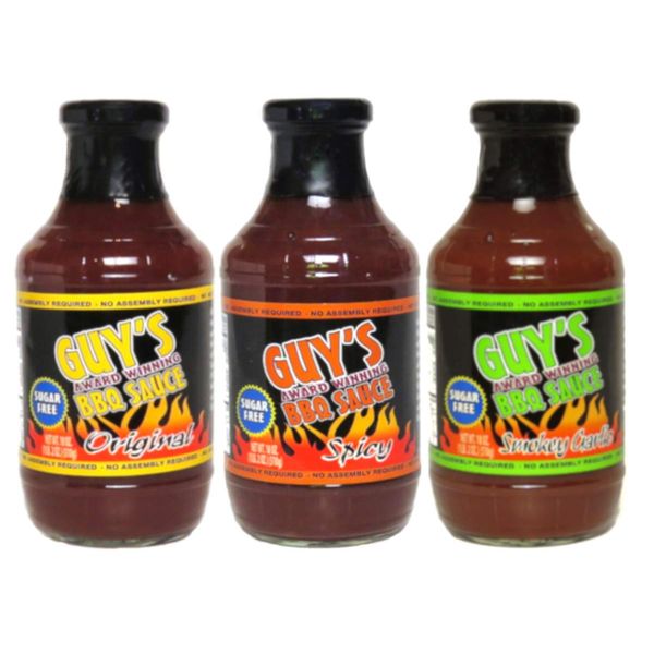 Guy's Award Winning Sugar-Free BBQ Sauce - Original, Spicy and Smokey Garlic - Variety 3 Pack