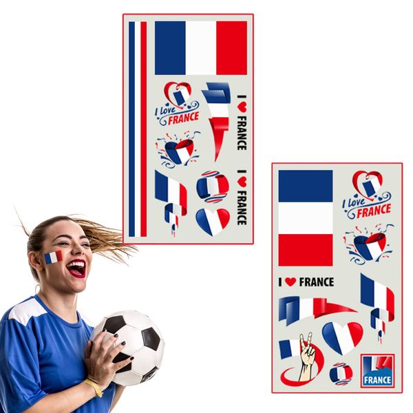 MOGADEE® Frankreich Flagge Tattoo, Temporäre Tattoos 10 Blätter(2 Stile), 2022 Qatar World Cup France Tattoo Dekoration, Wasserdicht Fußball Tattoos das perfekte Festival & Party Accessoire