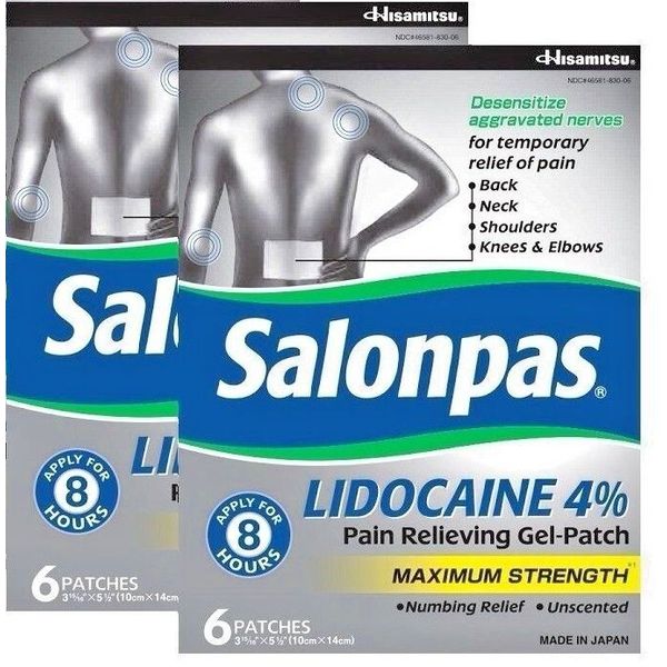 Salonpas 4% Pain Relieving Maximum Strength Gel Patch 6ct -2 Pack -Exp 08-2027