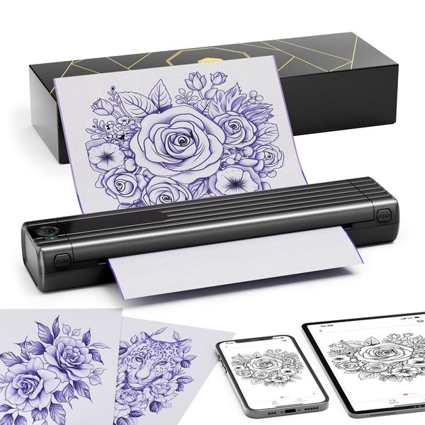 COLORWING Tattoo Stencil Printer, TP83 upgrade wireless tatoo printer with 10pcs transfer paper, professional Tattoo Printer Compatible with Smartphones & PC