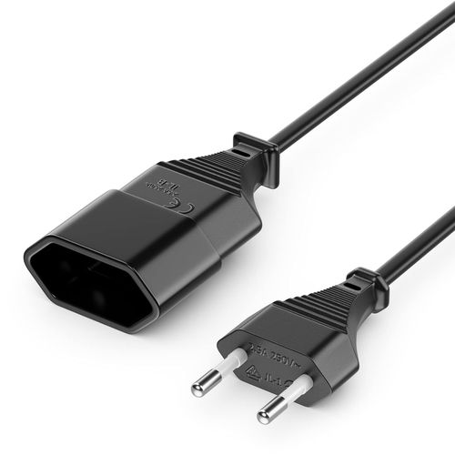 deleyCON 2 m Power Cable Extension Power Cord Extension Cable Type C Plug Euro Plug to Type C Euro Socket TV PC Computer Monitor Projector Lamp Household Appliances - Black