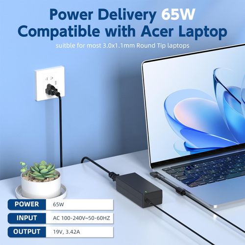65W Laptop Charger for Acer Chromebook 11 13 14 15 R11 CB3 CB5 C740 C720 C738T C731 N15Q8 N15Q9 N15Q10, Aspire 1 3 5, Spin 1 3 5, Swift 1 3, AC Adapter Power Supply Cord