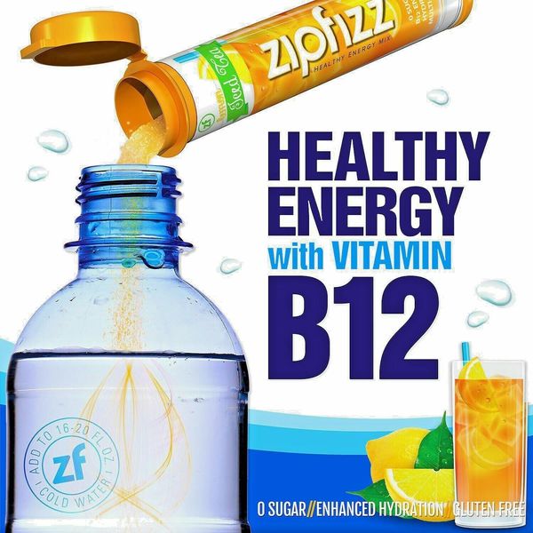 (20 CT.) ZIPFIZZ ENERGY DRINK MIX LEMON ICED TEA, ZERO SUGAR, GLUTEN FREE, B-12