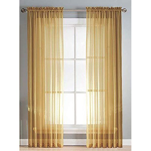 Sapphire Home Gold Sheer Curtains - 2 Panels Set, 54" x 84", Transparent, Light Filtering Privacy Voile Drapes, Sheer Window Curtains for Living Room, Bedroom, Kitchen, Dining Room - Gold/Bronze