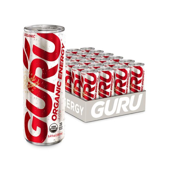 GURU Plant-Based Lite Energy Drink | Only 20 Calories | Recharge with Refreshing Good Energy | Organic Ingredients | Healthy Energy Drink to Help Stay Focused | 8.4oz (Pack of 24)