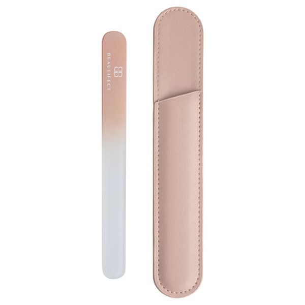 Beautifect Crystal Nail File - Glass Nail File with Precision-Filling & Durable Tempered Glass - with Vegan Leather Storage Pouch - Glass File for Natural Nails and Manicures