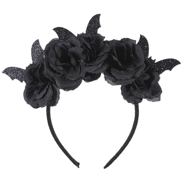 Halloween Headband Black Rose Bats Headbands for Women Gothic Flower Hair Accessories Headpiece Hair Hoop Headwrap for Halloween Cosplay Party Day of The Dead Headdress for Women Girls Decoration 1PCS