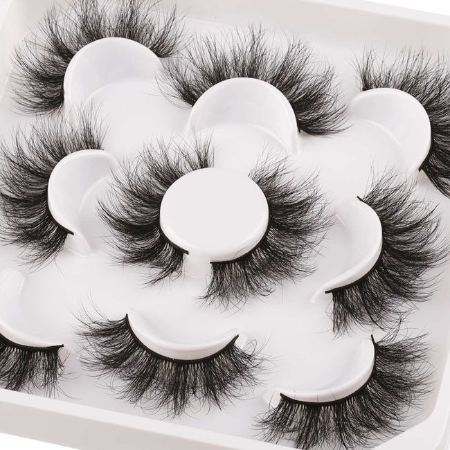 JIMIRE Flare Mink Lashes Fluffy Wispy False Lashes Pack Fluttery 10D Multi-dimensional Volume False Eyelashes 5 Pairs