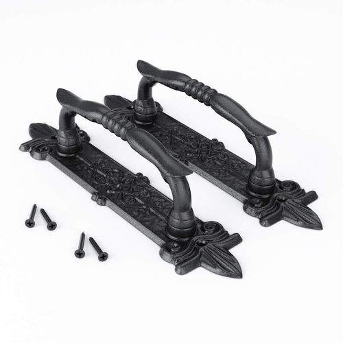 SMARTSTANDARD Heavy Duty 9" Antique Barn Door Handle Set of 2, Large Rustic Carved Door Pull, for Gates Garages Sheds, Black Powder Coated Finish