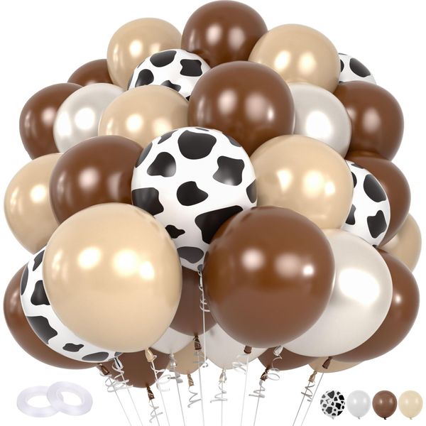 Brown Cow Balloons, Western Party Decorations Coffee Brown Neutral Blush Confetti Cow Print Balloons for Western Cowboy Cowgirl Farm Animal Themed Baby Shower Birthday Party Decorations Supplies