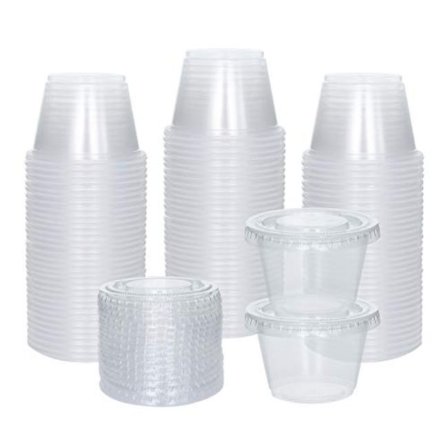 100 Sets - 2 Oz, Black Plastic Portion Cups, Jello Shot Cups, Small Plastic  Containers with Lids, Airtight and Stackable Salad Dressing Container,  Dipping Sauce Cups, Condiment Cups for Lunch, Party to