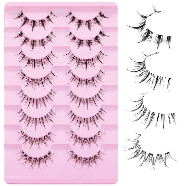 Natural Look Individual False Lashes Cluster Short Manga Eyelashes Spiky Anime Korean Style Head Candy Lashes Single Fake Lashes Pack 8 Pairs 2 Styles by Goddvenus