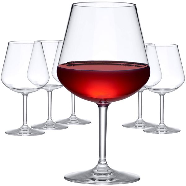 Amazing Abby - Sienna - 20-Ounce Unbreakable Tritan Wine Glasses (Set of 6), Plastic Red Wine Glasses, Reusable, BPA-Free, Dishwasher-Safe, Perfect for Poolside, Outdoors, Camping, and More