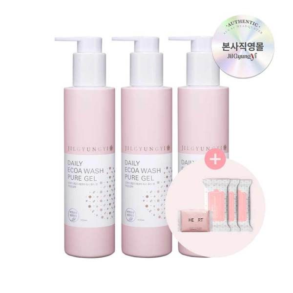 [Plantain] Feminine Cleanser Daily Eco Hour Wash Pure Gel 200ml x 3 + Feminine Tissue x 3 + Medium Size 4P