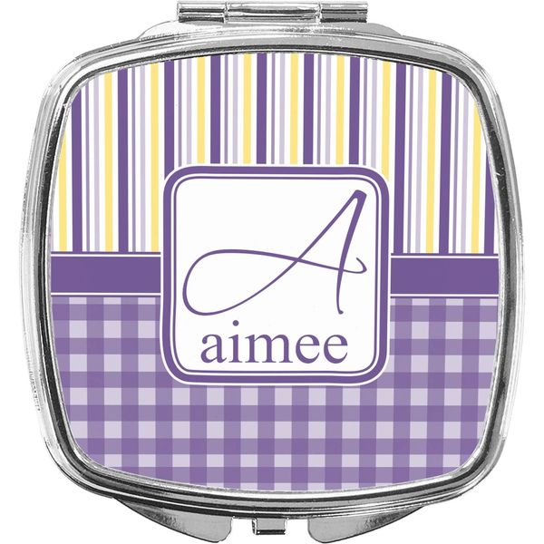 YouCustomizeIt Personalized Purple Gingham & Stripe Compact Makeup Mirror