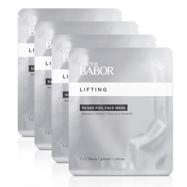 BABOR DOCTOR Lifting RX Silver Foil Mask, Hyaluronic Acid Sheet Mask Collagen Rebuilding and Protection Mask (4 Pack)