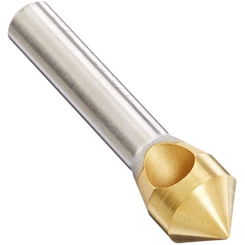 KEO 53500 Cobalt Steel Single-End Countersink, TiN Coated, 60 Degree Point Angle, Round Shank, 1/4" Shank Diameter, 5/16" Body Diameter