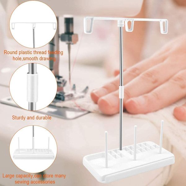 Thread Stand,Three Cones Spool Stand Plastic Sewing Thread Holder 3 Spools Holder Base Thread Rack for Household Sewing Machine Embroidery Accessories