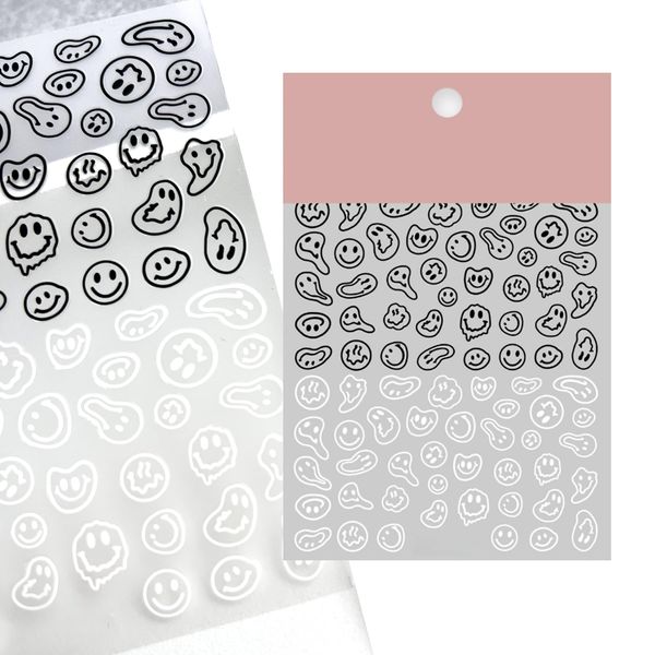 ICSTM Nail Stickers for Women,Fun Nail Art Stickers,Nail Decals 3D Self-Adhesive Fashion Trend Charm,Twisted Smiling Face Nail Design,Nail DIY Decoration for Women and Girls (Black+White 1pack)