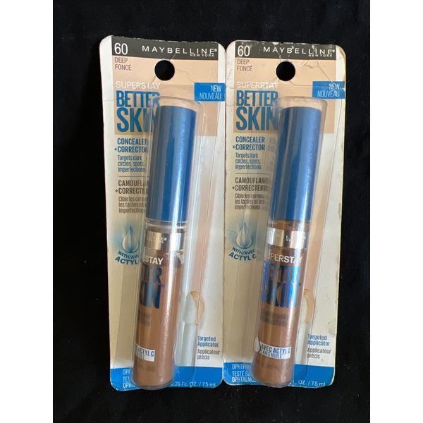 NEW 2PK Maybelline Superstay Better Skin Concealer + Corrector, 60 Deep .25 oz