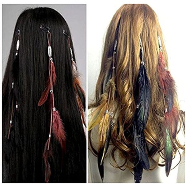 Generse Feather Hair Clips Boho Hippie Feather Hair Extensions Indian Headdress for Women and Girls (3 Pieces)