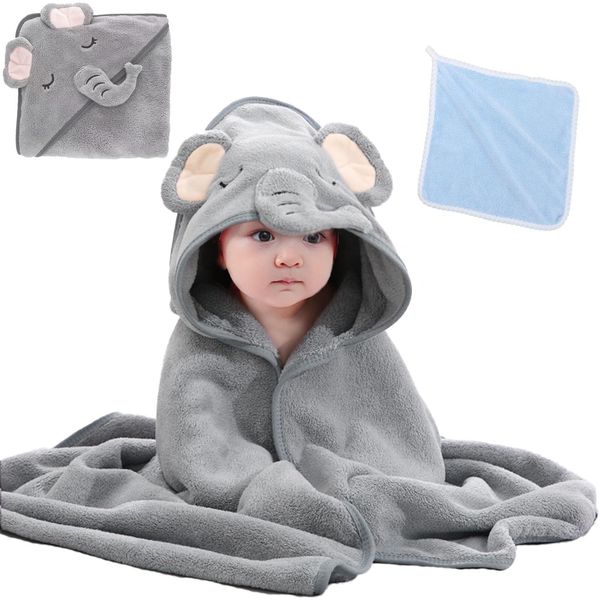 TYXHXTF Hooded Baby Towel, Baby Towels with Hood, Unique Animal Design Baby Towel with Hood, Soft Absorbent Baby Bath Towel, for Newborn Baby Boy and Girl (Grey)