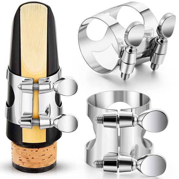 Treela 2 Pcs Clarinet Ligature Clarinet Mouthpiece Ligature Silver Clarinet Mouthpiece Ligature B Flat with Adjustable Screws Bb Clarinet Ligature for Clarinet Mouthpiece Woodwinds Instrument