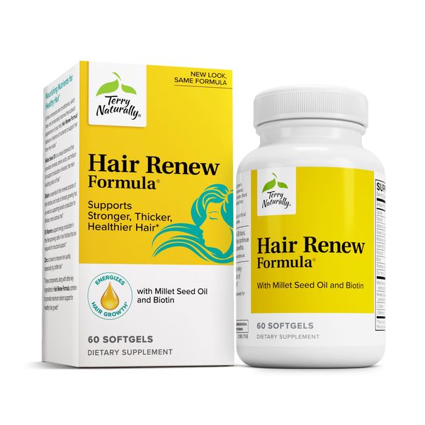 Terry Naturally Hair Renew Formula - 60 Softgels - Supports Healthy Hair Growth, Nourishes Thinning Hair, Contains Millet Seed Oil, Horsetail, Biotin & Folic Acid - Gluten-Free - 30 Servings