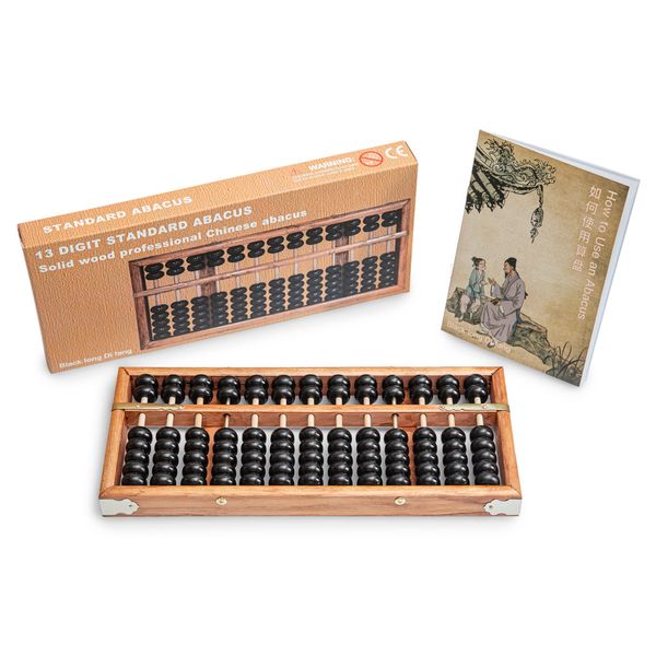 Black long Di fang Digital Standard Abacus-28.5cm-Professional 13-Column Soroban Calculator (Functional and Educational Tool) Vintage-Style Chinese Wooden Abacus.