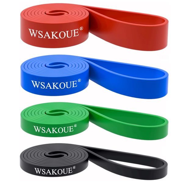 WSAKOUE Pull Up Assistance Bands Set for Men & Women, Exercise and Workout Bands for Working Out, Body Stretching, Powerlifting, Resistance Training (Set-4)