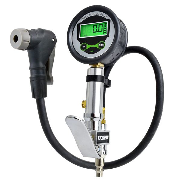 Digital Bicycle Tire Inflator Gauge with Auto-Select Valve Type - Presta and Schrader Air Compressor Tool