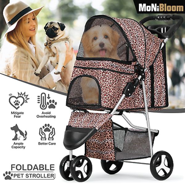 Portable Pet Dog Stroller Foldable 3 Wheels Puppy Travel Carrier Cart+Cup Holder