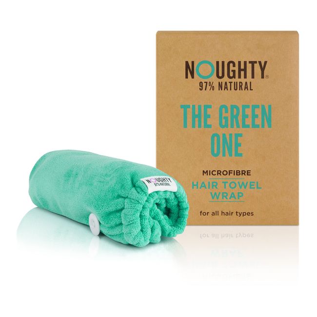 Noughty 97% Natural Green Microfibre Hair Towel, Quickly Absorbs Moisture, Reduces Breakage, Combats Frizz, Green