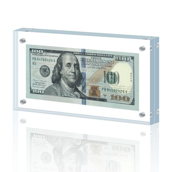 Dollar Bill Frame Display Acrylic Dollar Bill Holder 3.9X7.8Inch Thickened Frame for Dollar Bill Display Case Magnet Currency Display Frame Self Standing for Money Ticket Picture Photos Display Case