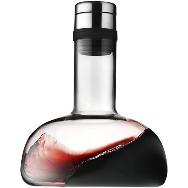 Menu Wine Decanter, Lead Free Wine Carafe Decanter, Red Wine Decanter, Glass Wine Decanter For A Perfect Gift, Wine Breather 34oz, Decanter Wine Made of Glass and Silicone (Original-Clear Steel Lid)