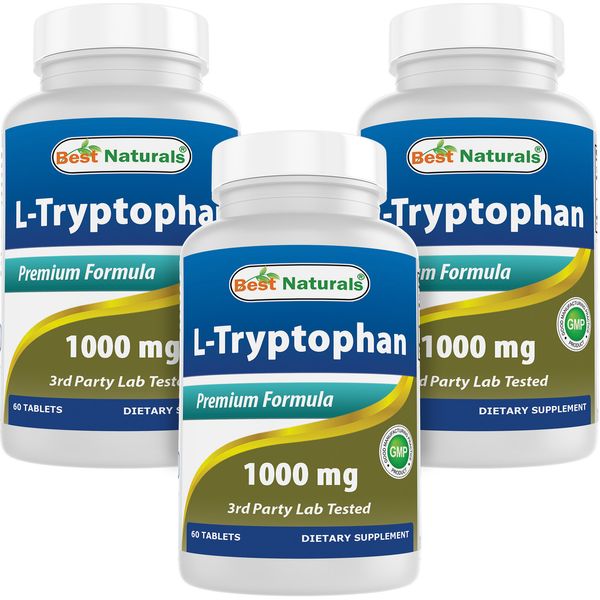 3 Pack Best Naturals L-Tryptophan 1000 mg 60 Tablets