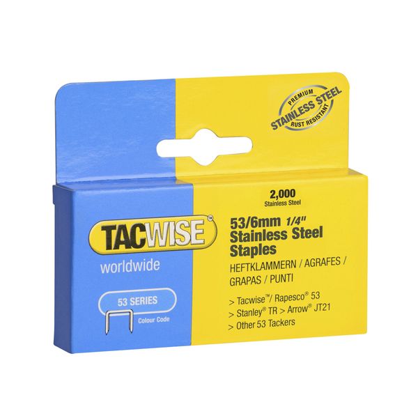 Tacwise 1268 Type 53 / 6 mm Stainless Steel Staples, Pack of 2000