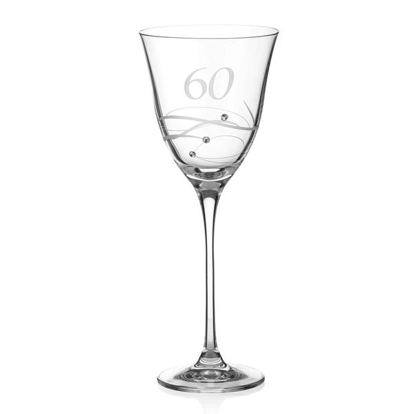 DIAMANTE Swarovski 60th Birthday Wine Glass – Single Crystal Wine Glass with a Hand Etched “60” - Embellished with Swarovski Crystals