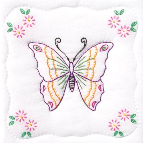 Jack Dempsey Stamped White Quilt Blocks 9"X9" 12/Pkg-Butterfly -733 283