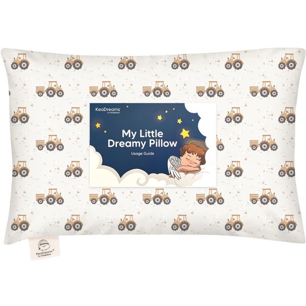 Toddler Pillow with Pillowcase - 13x18 My Little Dreamy Pillow, Organic Cotton Toddler Pillows for Sleeping, Kids Pillow, Travel Pillows, Mini Pillow, Nursery Pillow, Toddler Bed Pillow (Tractor)