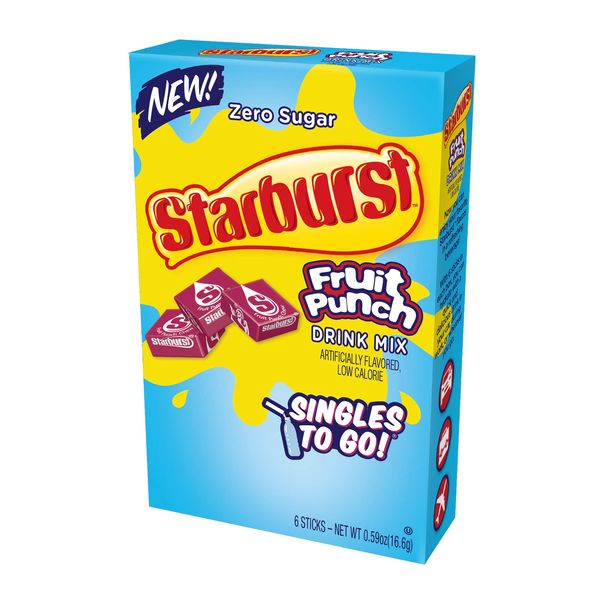 Starburst Singles To Go Zero Sugar Drink Mix, Fruit Punch, 6 CT Per Box (Pack of 1)